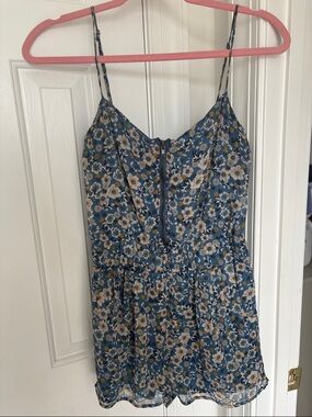 Blue Floral Zip Front Romper